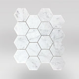 White Carrara Honed Hexagon 3" Marble Mosaic - BigAppleMarble.com