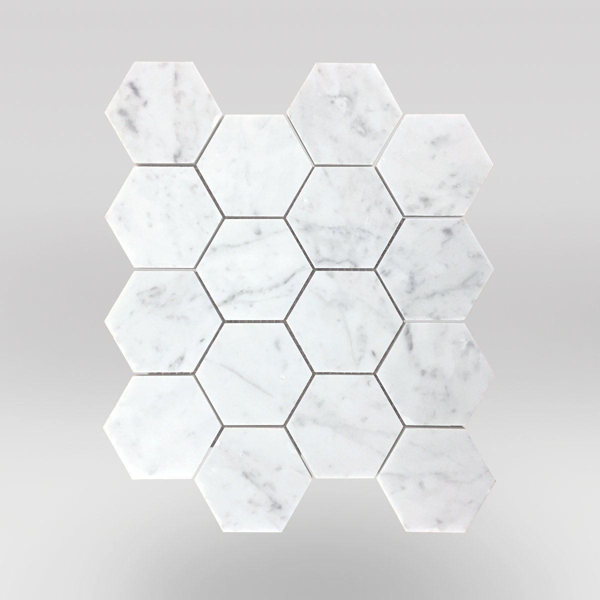 White Carrara Polished Hexagon 3" Marble Mosaic - BigAppleMarble.com