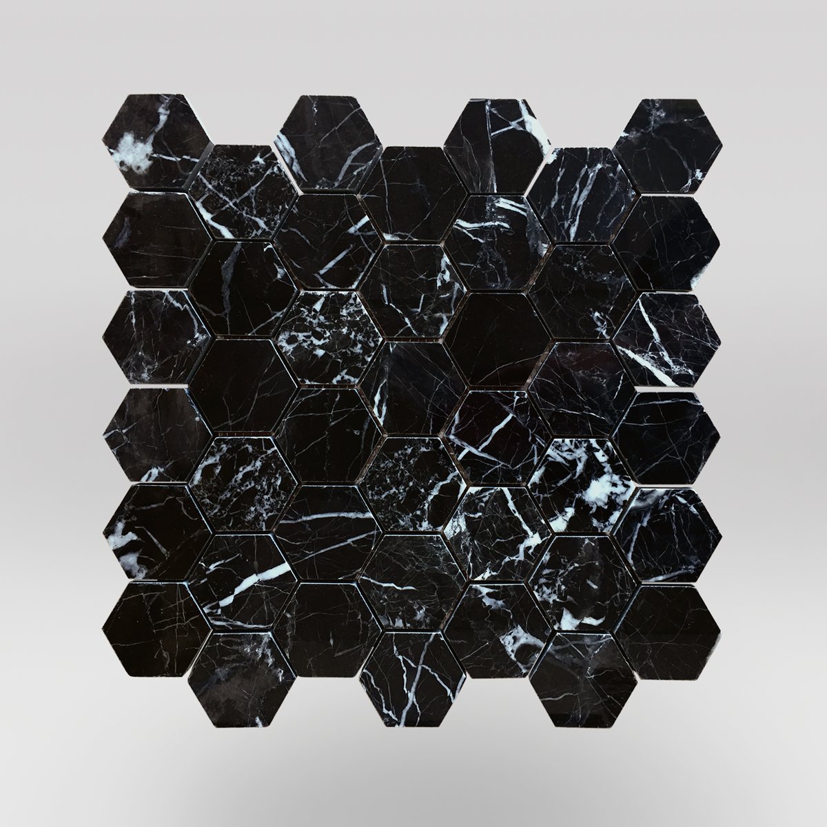 Nero Marqouina Polished Hexagon 2" Marble Mosaic - BigAppleMarble.com