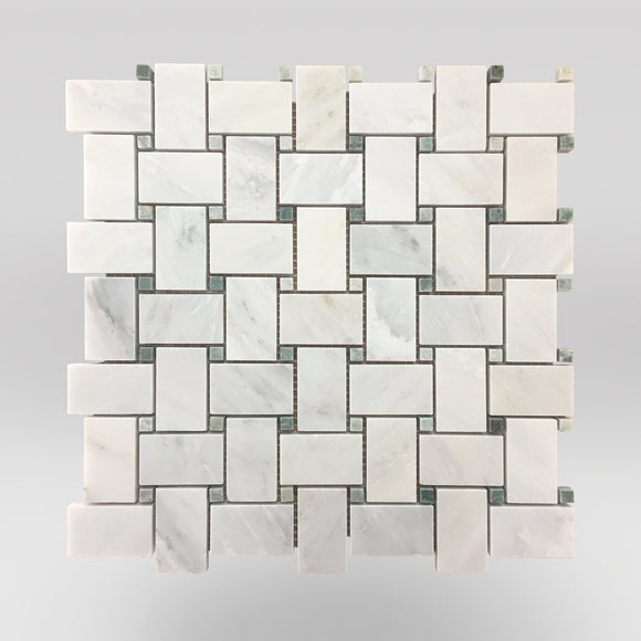 Eastern White/Oriental White Polished Basket Weave with Ming Dots - BigAppleMarble.com