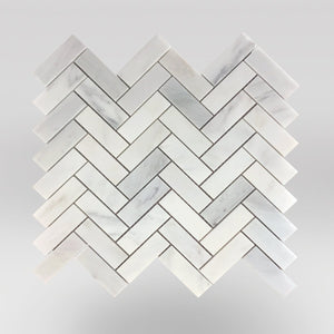 Oriental White/Eastern White Honed Herringbone 1"x3" Marble Mosaic Tile - BigAppleMarble.com