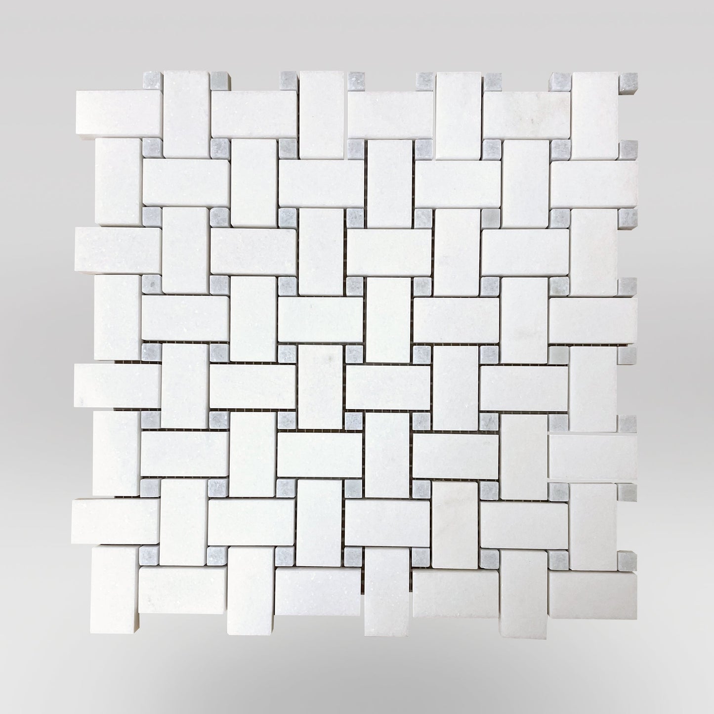 Thassos Polished Basket Weave with Blue Celeste Dots