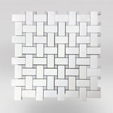 Thassos Polished Basket Weave with Blue Celeste Dots
