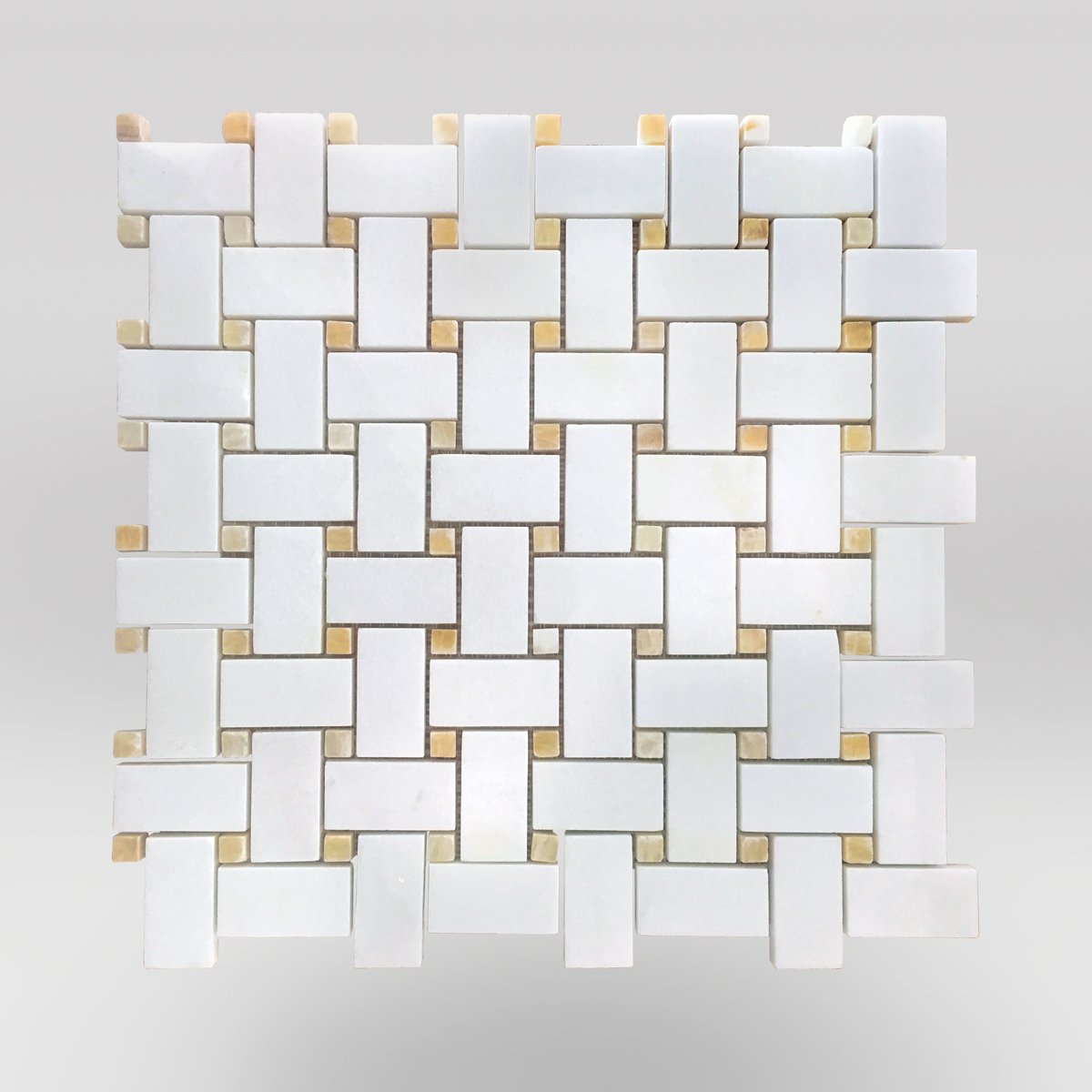 Thassos Polished Basket Weave with Honey ONYX Dots - BigAppleMarble.com
