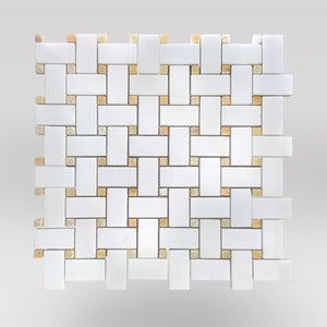 Thassos Polished Basket Weave with Honey ONYX Dots - BigAppleMarble.com