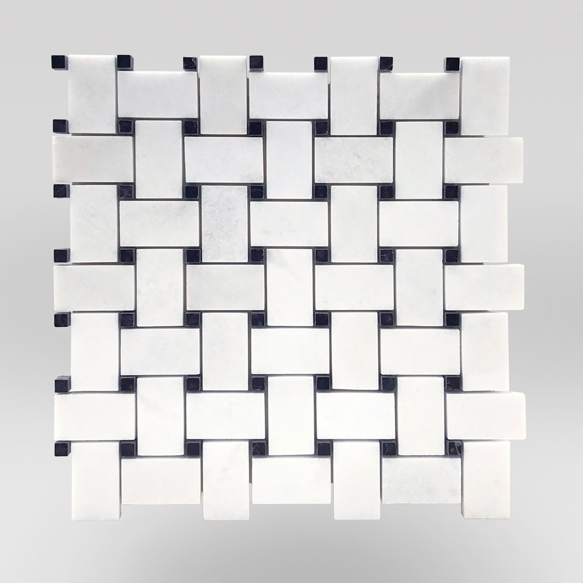 Thassos Polished Basket Weave with Nero Black Dots-BigAppleMarble.com
