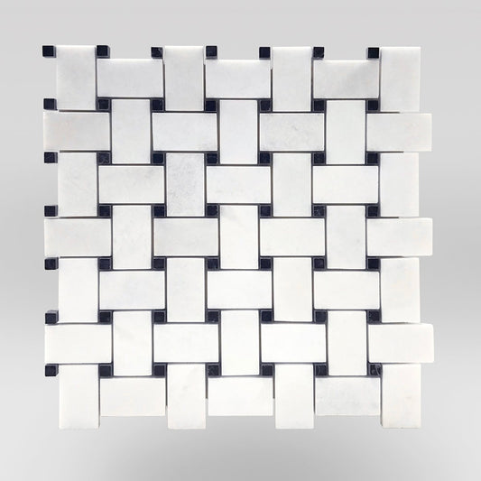 Thassos Polished Basket Weave with Nero Black Dots-BigAppleMarble.com