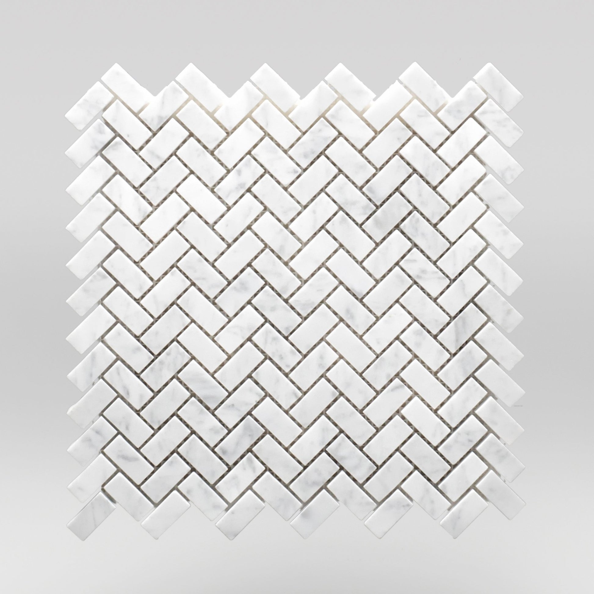 White Carrara Polished Mini Herringbone - BigAppleMarble.com