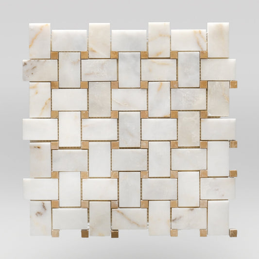 Afyon Sugar Polished Basket Weave with Harvest Dots Marble Mosaic BigAppleMarble.com