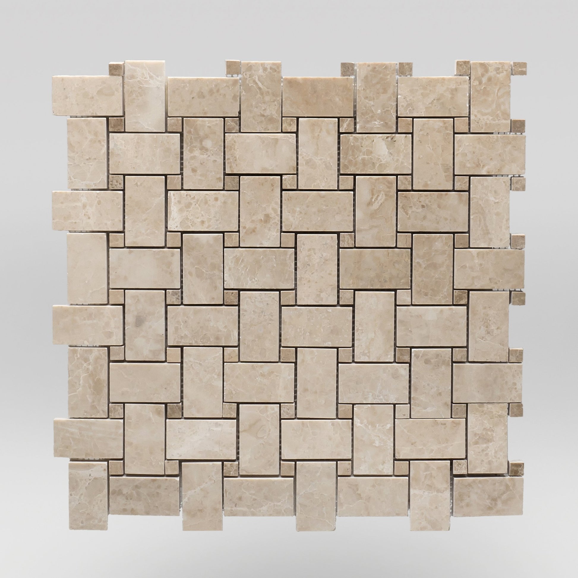 Bursa Beige Polished Basket Weave with Light Emperador Dots Marble Mosaic BigAppleMarble.com