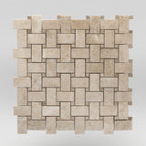 Bursa Beige Polished Basket Weave with Light Emperador Dots Marble Mosaic BigAppleMarble.com