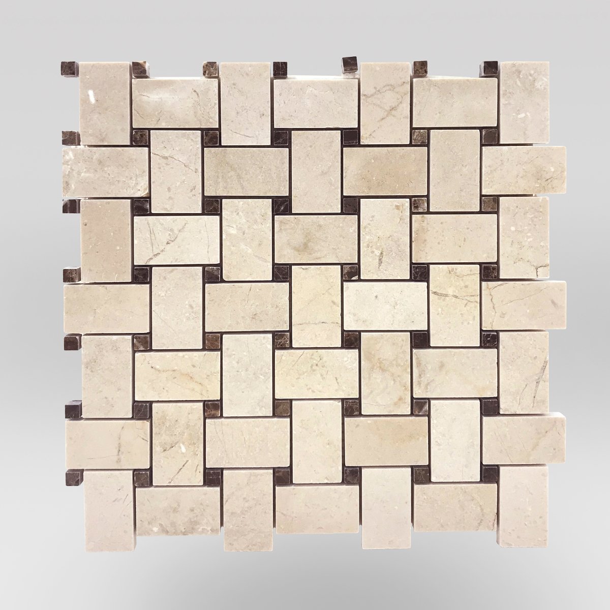 Crema Marfil Select Polished Basket Weave with Dark Emperador Dots