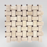 Crema Marfil Select Polished Basket Weave with Dark Emperador Dots