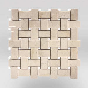 Crema Marfil Select Polished Basket Weave with Thassos White Dots
