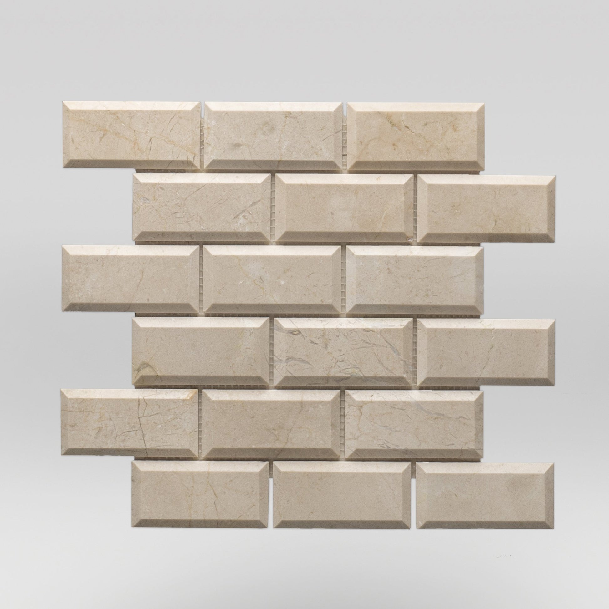 Crema Marfil Select Polished, Bevelled 2"x4" | Marble Mosaic | Brick/High Bevel | BigAppleMarble.com