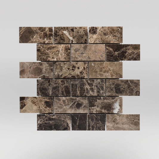 Dark Emperador Polished 2"x4" | Marble Mosaic | Brick | BigAppleMarble.com