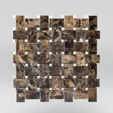 Dark Emperador Polished Basket Weave with Crema Marfil Dots | Marble Mosaic | BigAppleMarble.com