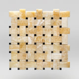 Honey Onyx Polished Basket Weave with Black Dots Marble Mosaic Basket Weave with Black Dots / Basket Weave with Black Dots BigAppleMarble.com