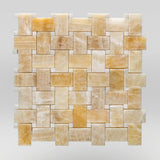 Honey Onyx Polished Basket Weave with White Dots Marble Mosaic Basket Weave with White Dots / Basket Weave with White Dots BigAppleMarble.com