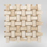 Ivory (White) Travertine Honed Basket Weave with Noce Travertine Dots Travertine Mosaic Basket Weave with Noce Travertine Dots / Honed / Basket Weave with Noce Travertine Dots BigAppleMarble.com