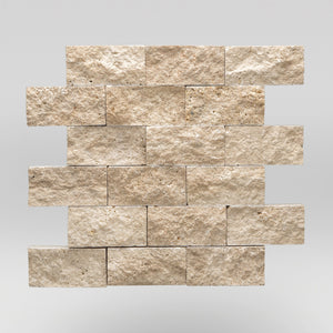 Ivory (White) Travertine Split Face 2"x4" Travertine Mosaic 2"x4" / Split Face / Brick BigAppleMarble.com