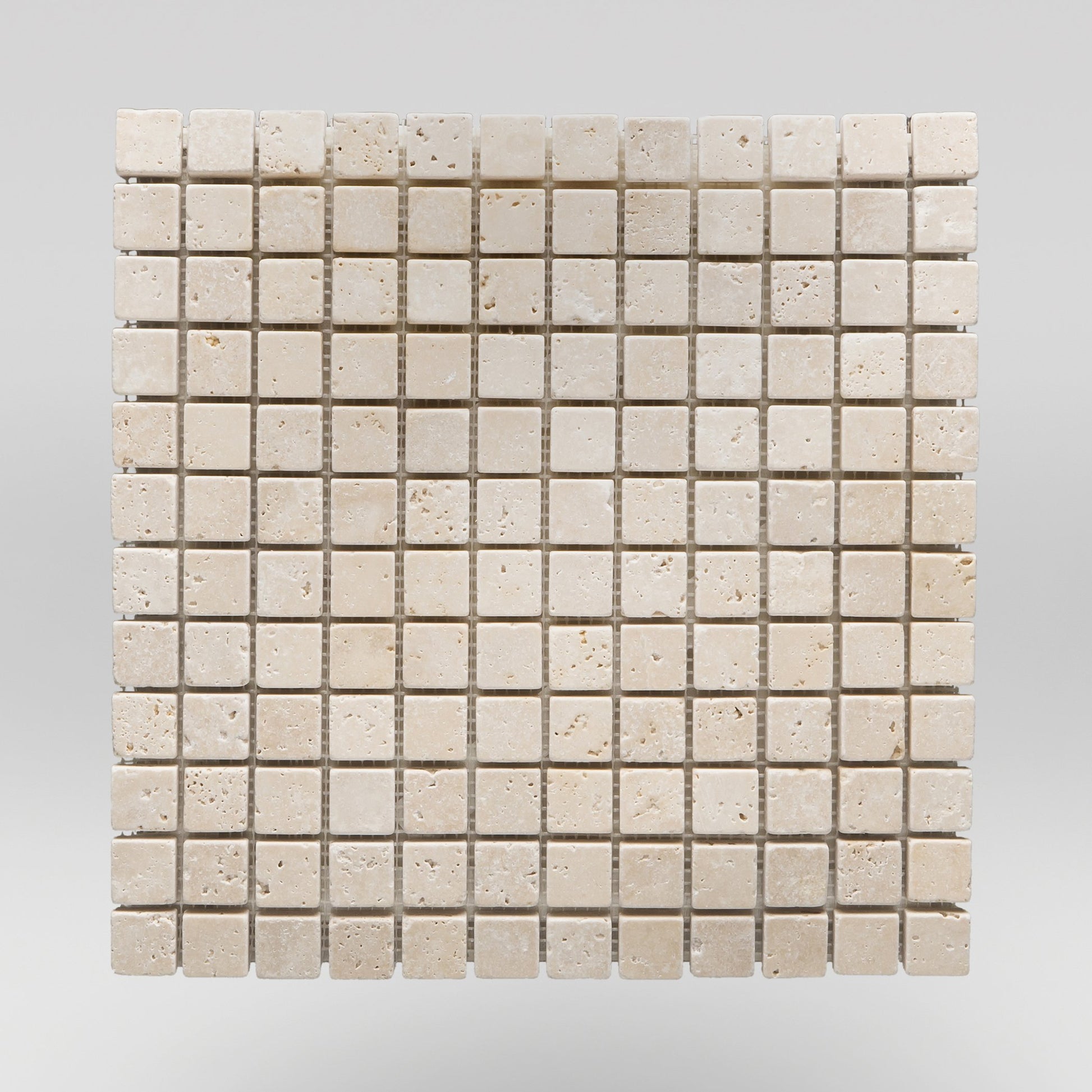 Ivory (White) Travertine Tumbled 1"x1" Travertine Mosaic 5/8"x5/8" / Tumbled / Square BigAppleMarble.com