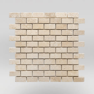 Ivory (White) Travertine Tumbled 1"x2" Travertine Mosaic 1"x2" / Tumbled / Brick BigAppleMarble.com