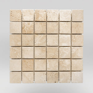 Ivory (White) Travertine Tumbled 2"x2" Travertine Mosaic 2"x2" / Tumbled / Square BigAppleMarble.com