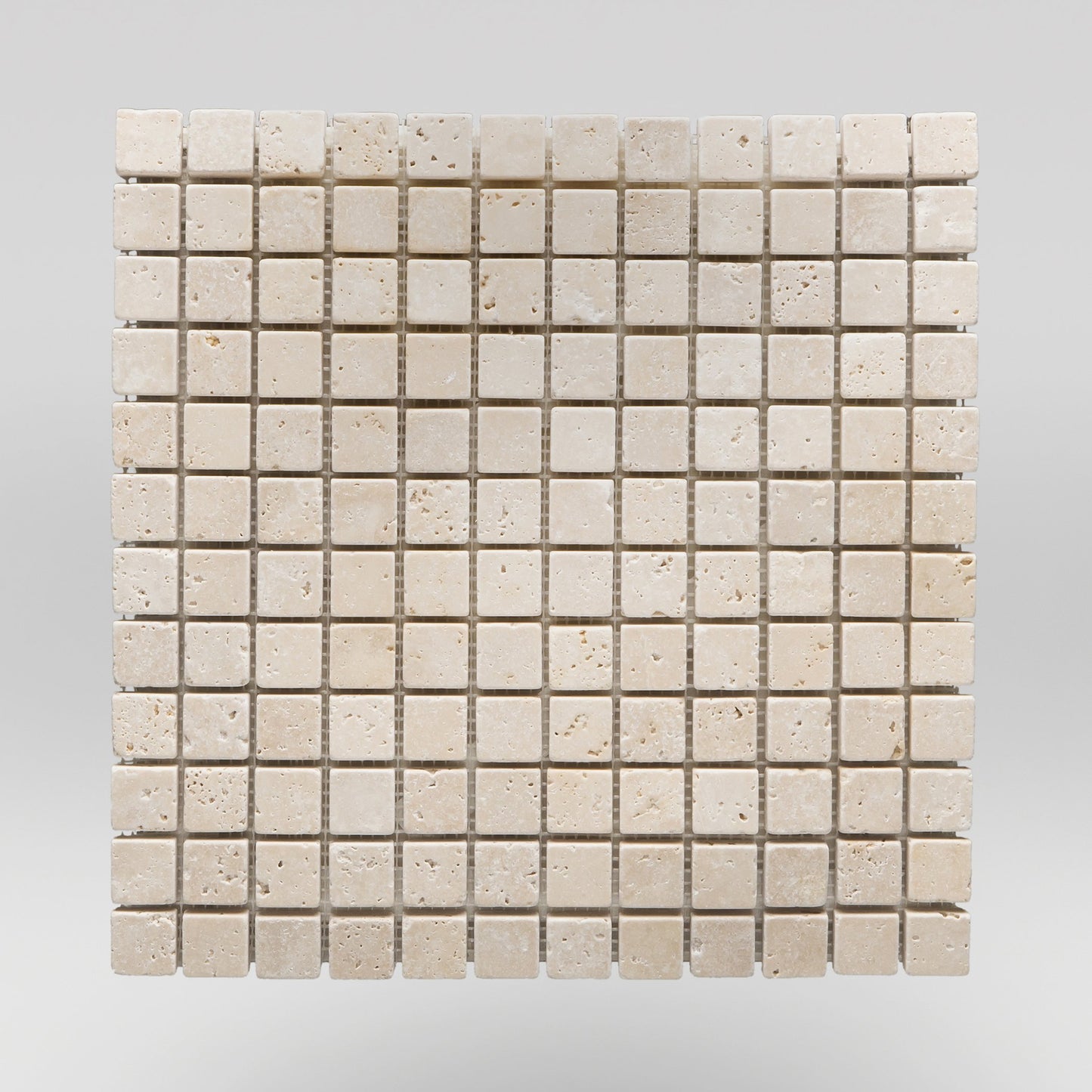 Ivory (White) Travertine Tumbled 5/8"x5/8" Travertine Mosaic 5/8"x5/8" / Tumbled / Square BigAppleMarble.com