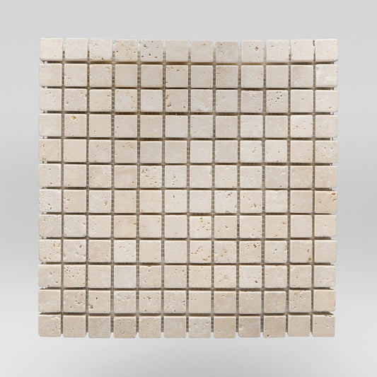 Ivory (White) Travertine Tumbled 5/8"x5/8" Travertine Mosaic 5/8"x5/8" / Tumbled / Square BigAppleMarble.com