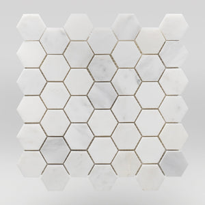 Oriental White/Eastern White Honed Hexagon 2" Marble Mosaic 2" / Hexagon / Honed BigAppleMarble.com