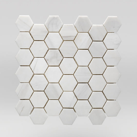 Oriental White/Eastern White Polished Hexagon 2" Marble Mosaic 2" / Hexagon / Polished BigAppleMarble.com