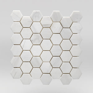 Oriental White/Eastern White Polished Hexagon 2" Marble Mosaic 2" / Hexagon / Polished BigAppleMarble.com