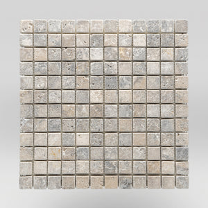 Silver Travertine Tumbled 1"x1" Mosaic - BigAppleMarble.com