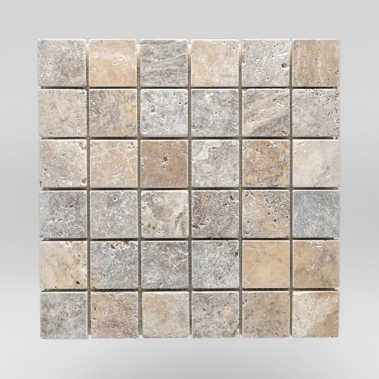 Silver Travertine Tumbled 2"x2" Mosaic - BigAppleMarble.com