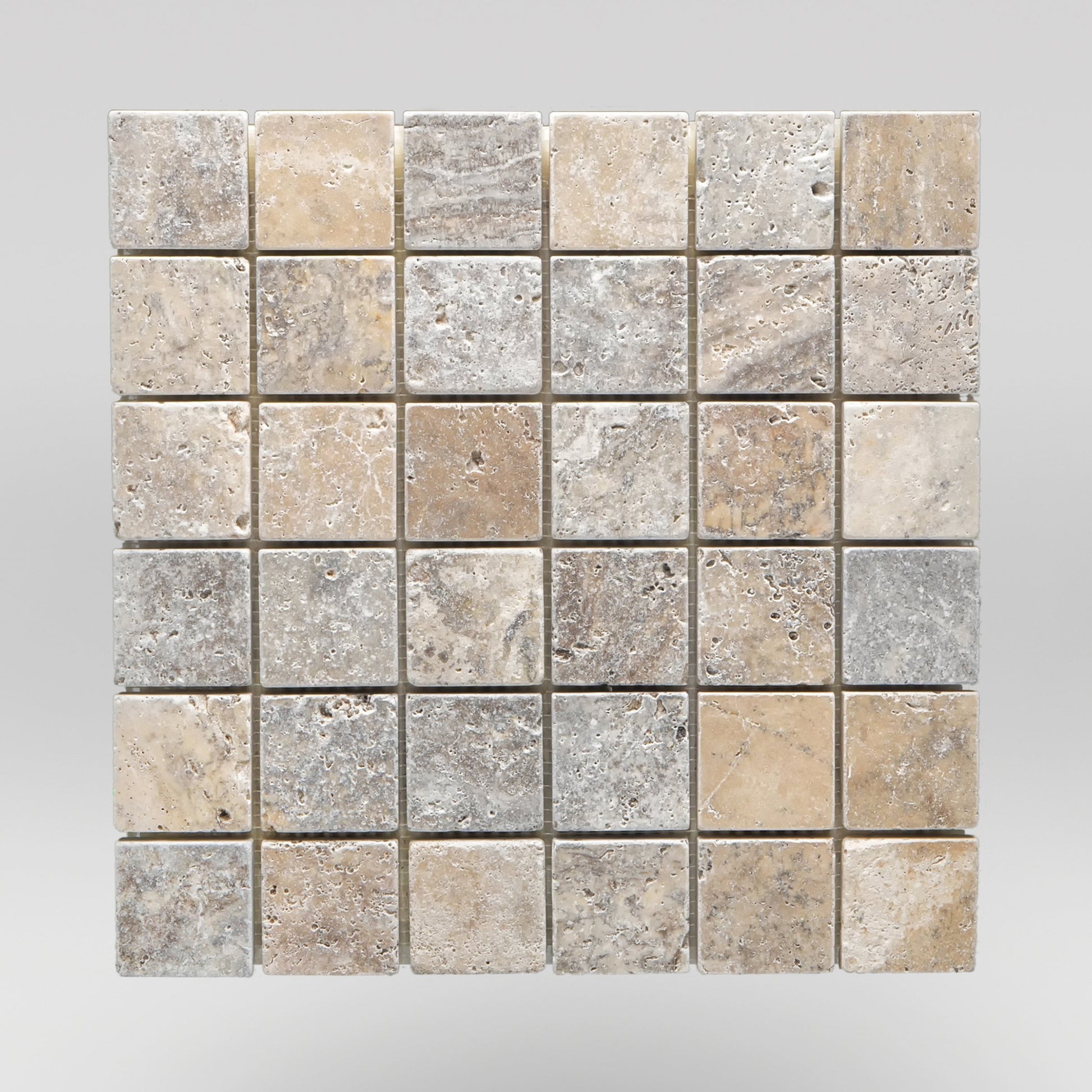 Silver Travertine Tumbled 2"x2" Mosaic - BigAppleMarble.com