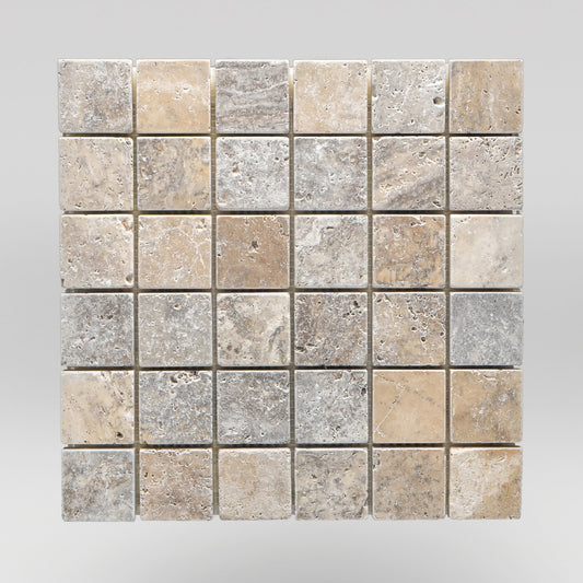 Silver Travertine Tumbled 2"x2" Mosaic - BigAppleMarble.com
