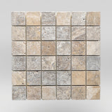Silver Travertine Tumbled 2"x2" Mosaic - BigAppleMarble.com