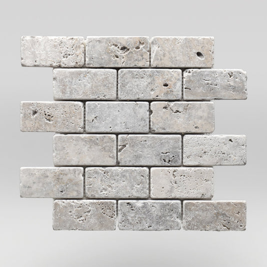 Silver Travertine Tumbled 2"x4" Travertine Mosaic - BigAppleMarble.com
