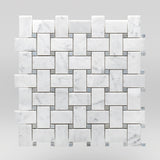 White Carrara Honed Basket Weave with Bardiglio Dots Marble Mosaic Basket Weave with Bardiglio Dots / Basket Weave with Bardiglio Dots / Honed BigAppleMarble.com
