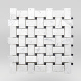White Carrara Honed Basket Weave with Black Dots Marble Mosaic Basket Weave with Black Dots / Basket Weave with Black Dots / Polished BigAppleMarble.com