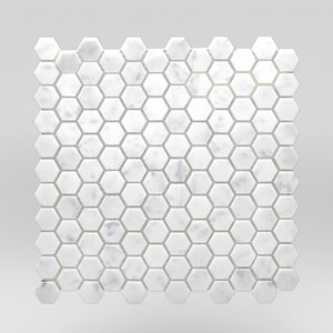 White Carrara Honed Hexagon 1" Marble Mosaic 1" / Hexagon / Polished BigAppleMarble.com