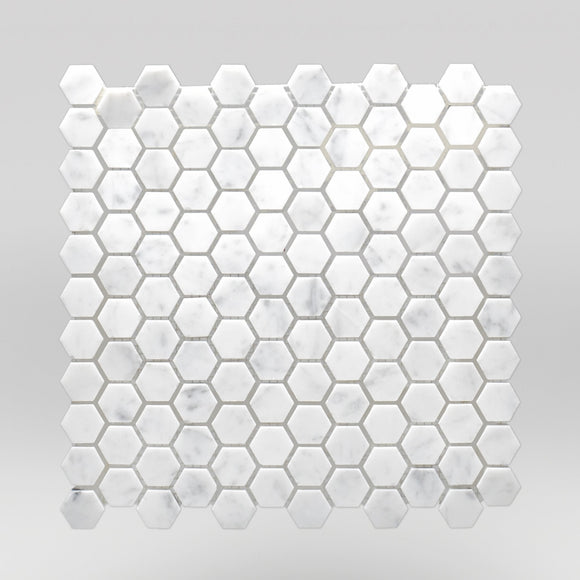 White Carrara Honed Hexagon 1