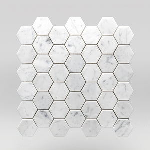 White Carrara Honed Hexagon 2" Marble Mosaic 2" / Hexagon / Honed BigAppleMarble.com