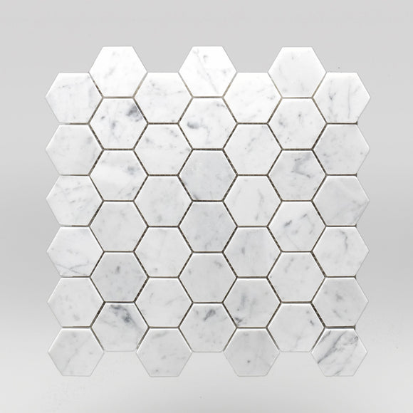 White Carrara Honed Hexagon 2