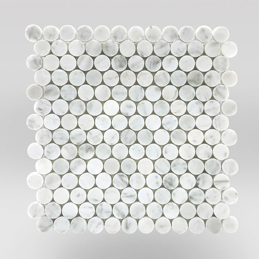 White Carrara Polished Penny Round - BigAppleMarble.com