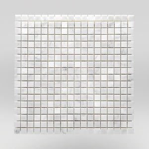 White Carrara Polished 5/8"x5/8" Marble Mosaic 1"x1" / Square / Polished BigAppleMarble.com