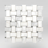 White Carrara Polished Basket Weave with Bardiglio Dots Marble Mosaic Basket Weave with Bardiglio Dots / Basket Weave with Bardiglio Dots / Polished BigAppleMarble.com