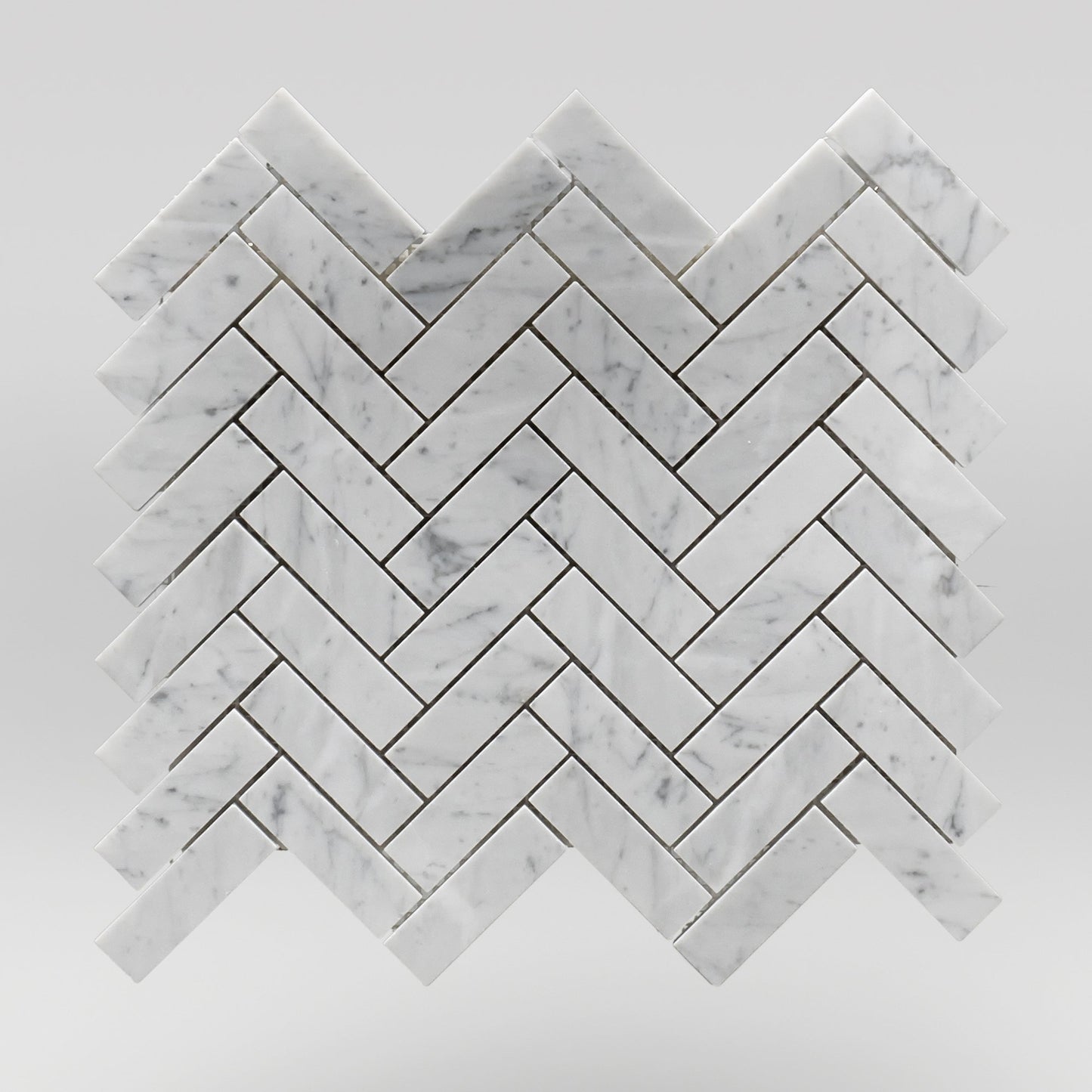 White Carrara Polished Herringbone 1"x3" Marble Mosaic 1"x3" / Herringbone / Polished BigAppleMarble.com
