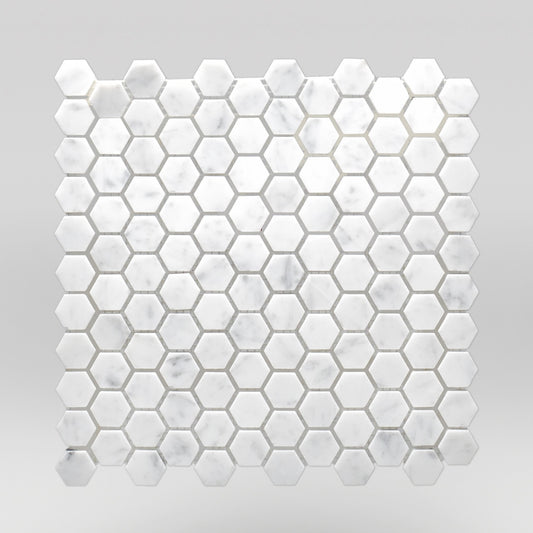 White Carrara Polished Hexagon 1" Marble Mosaic 1" / Hexagon / Polished BigAppleMarble.com